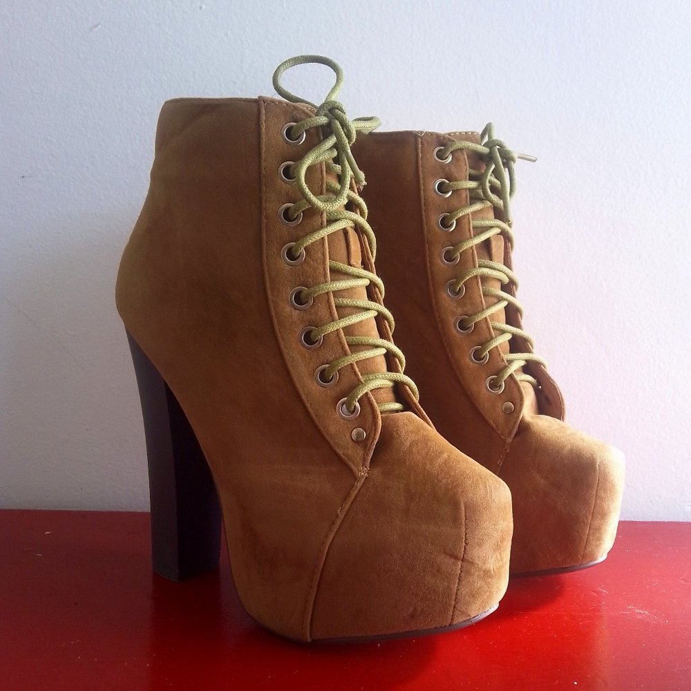 Beige Faux Suede DELICACY Platform High Heel Ankle Boots